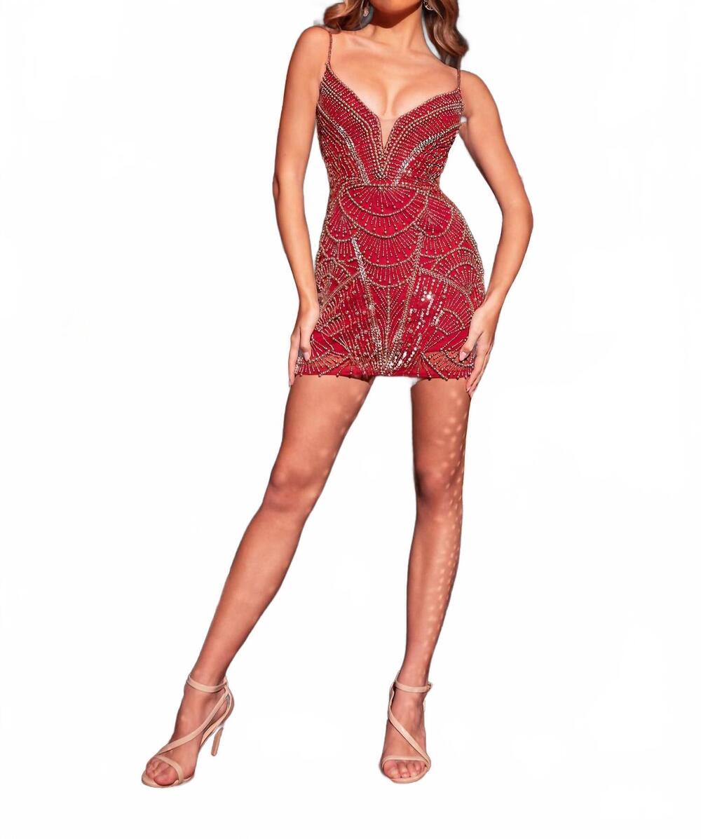 NEW RACHEL ALLAN pearl beaded short v-neck dress in burgundy/rose gold